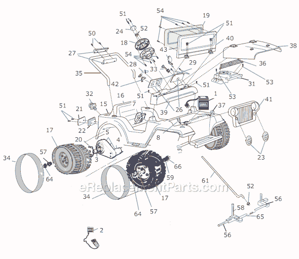 Page A Diagram and Parts List for J0713  Power Wheels Ride-On Cars